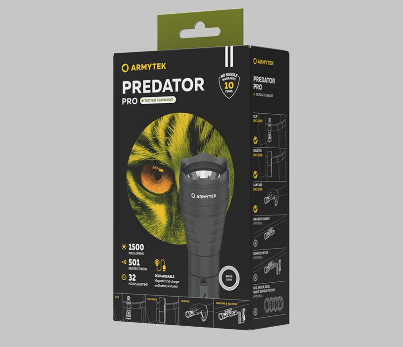Фонарь тактический Predator Pro Magnet USB (белый свет)